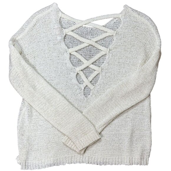Forever 21 Size S Womens Ivory Crisscross Knit Sweater - Picture 3 of 5